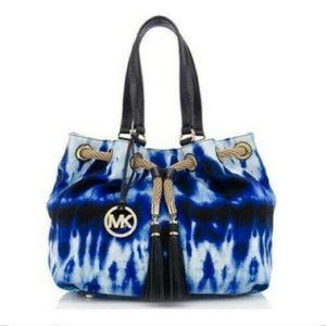 Michael Kors Marina Lg Blue Tie Dye Gathered Tote
